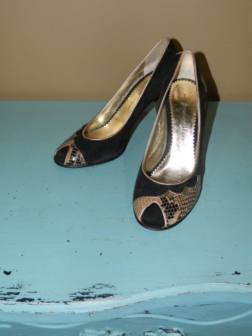 Marc by Marc Jacobs Suede/Snakeskin Peep Toe Pumps Sz 9.5